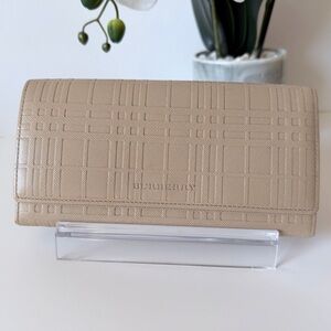 Burberry Embossed Check Leather Long Wallet – Beige Nude –Classic British Design